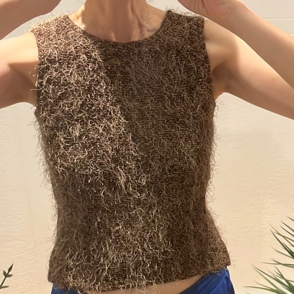 Joseph Ribkoff Textured Brown Open Back Tank Top